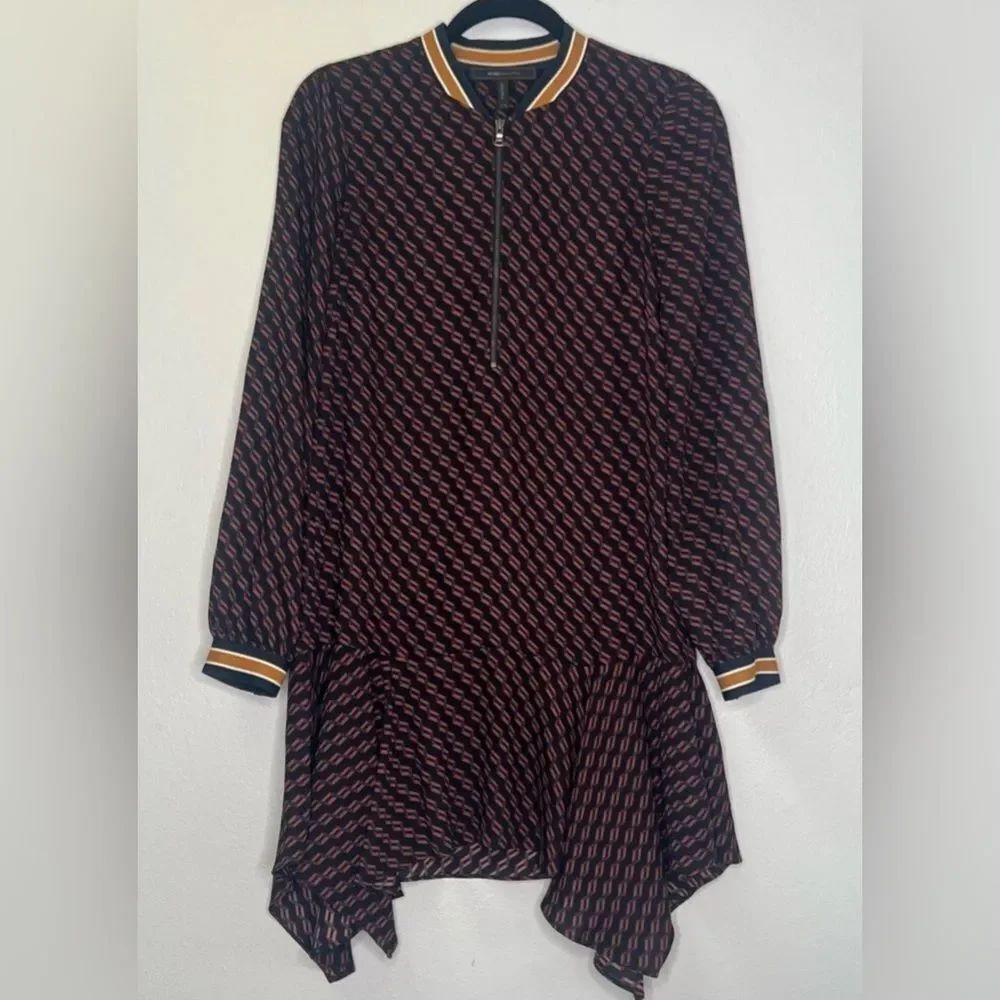 BCBGMaxAzria Drew Dress Geometric Print Front Zip Sz M